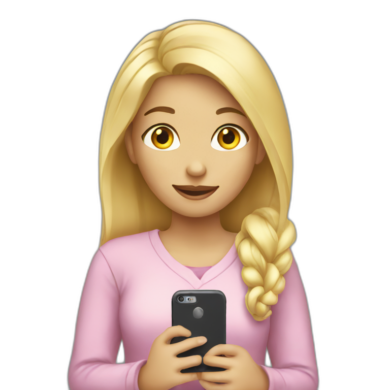 blond girl showing her phone emoji