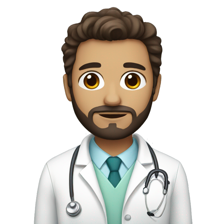 Brown doctor with dark brown hair and beard, big brown eyes emoji