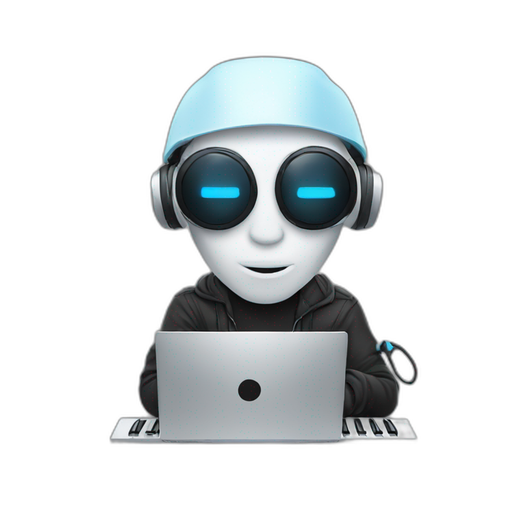 Music producer with an alienware pc emoji