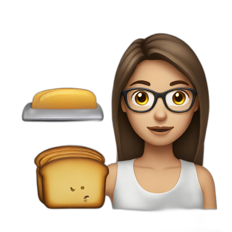 brown hair girl with glasses forgetting toaster emoji