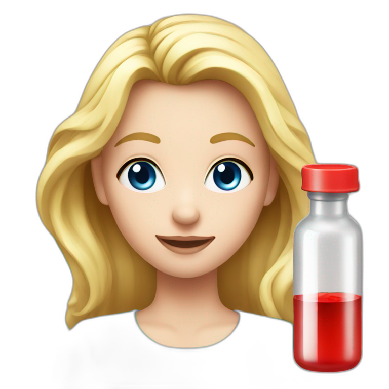 Girl with blond hair and blue eye take red vial emoji