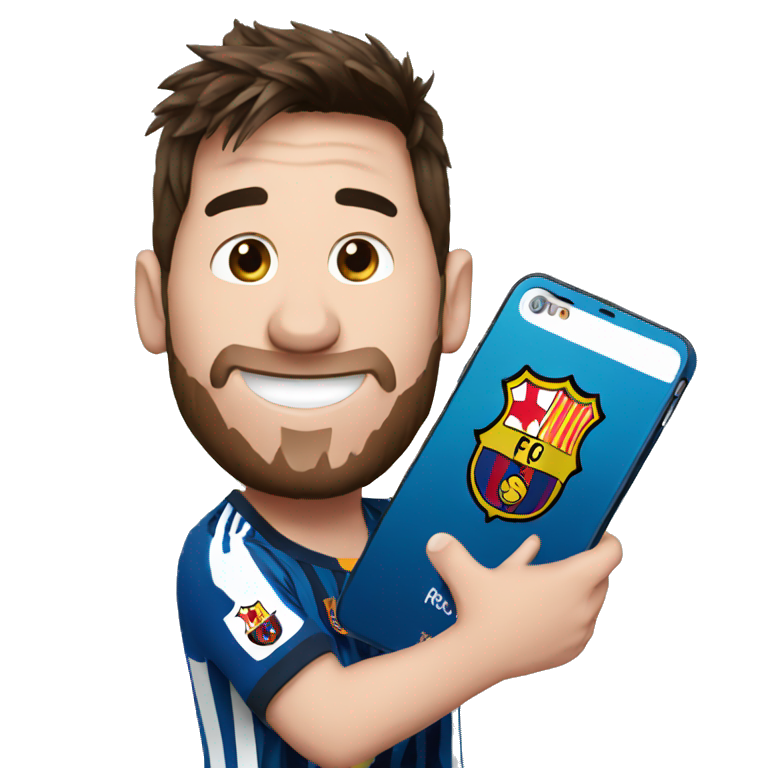 Messi holding an iPhone happy emoji