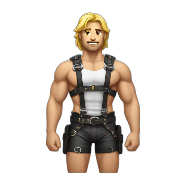Muscular Male in leather harness emoji