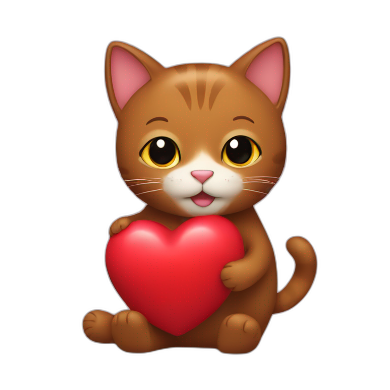 brown cat hugs toy heart emoji