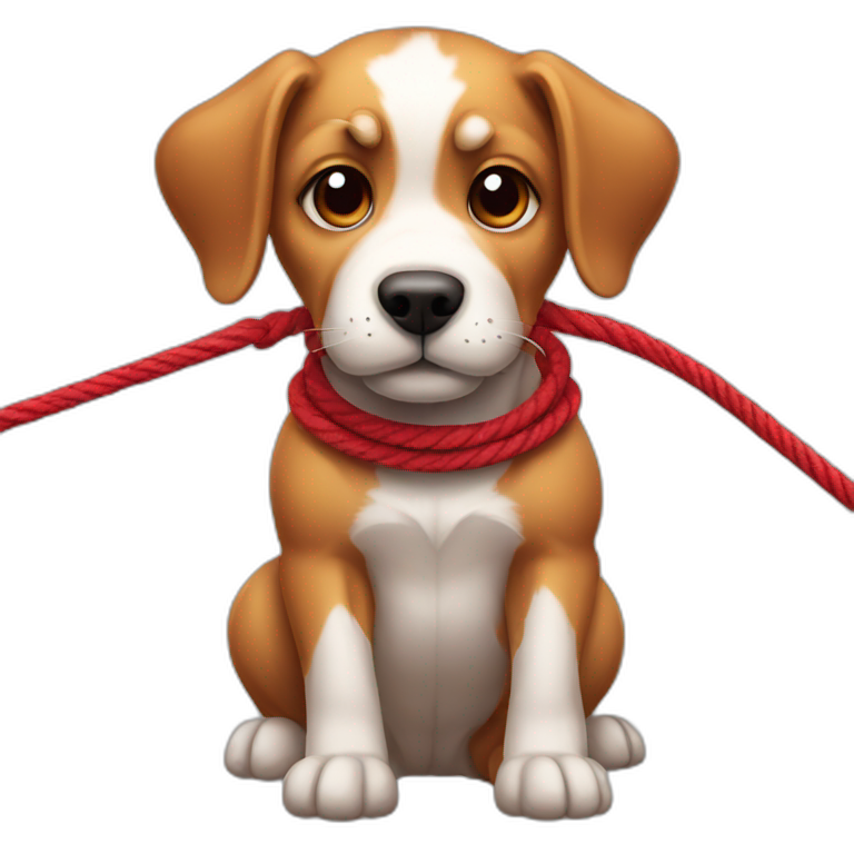 dog tied up by red rope emoji