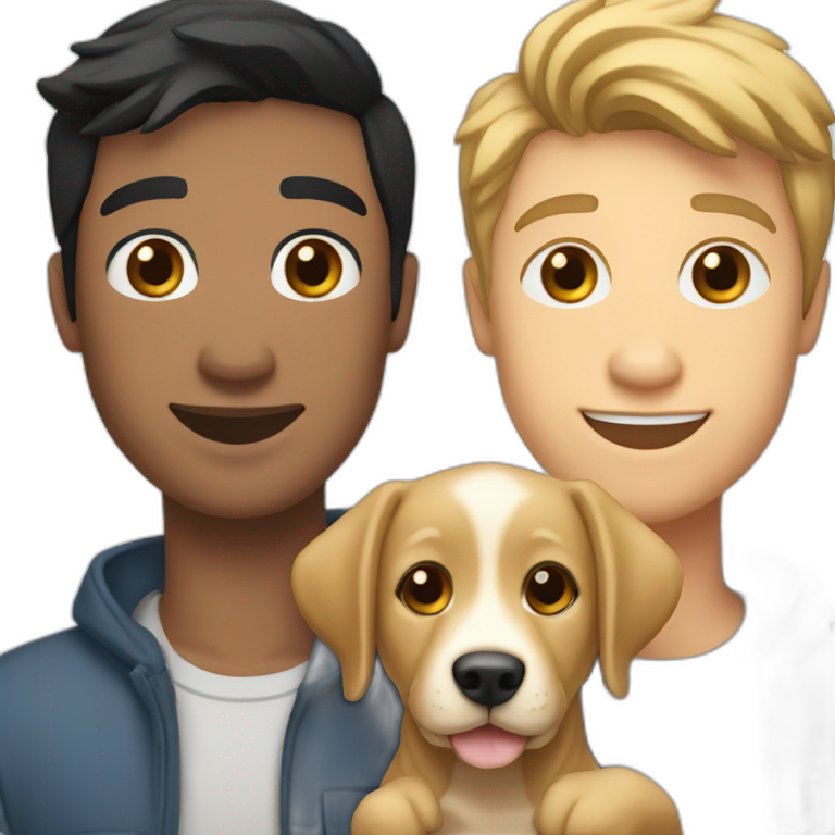 gay-couple,-1-guy-straight-black-hair-and-1-australian-white-guy-with-blackhair-slightly-curly-holding one labrador retriever puppy emoji