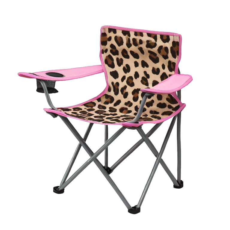 Realistic light pink and leopard print pattern camping folding chair isolated. emoji AI Emoji Generator