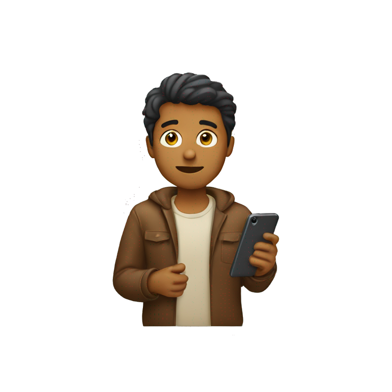 brown man holding phone wondering emoji