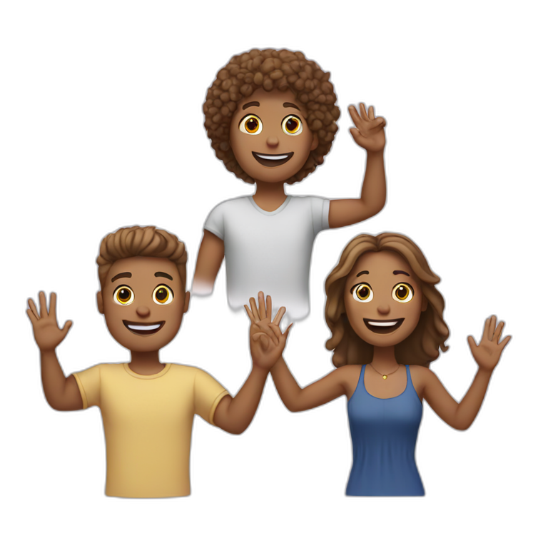 four white friends waving their arms emoji