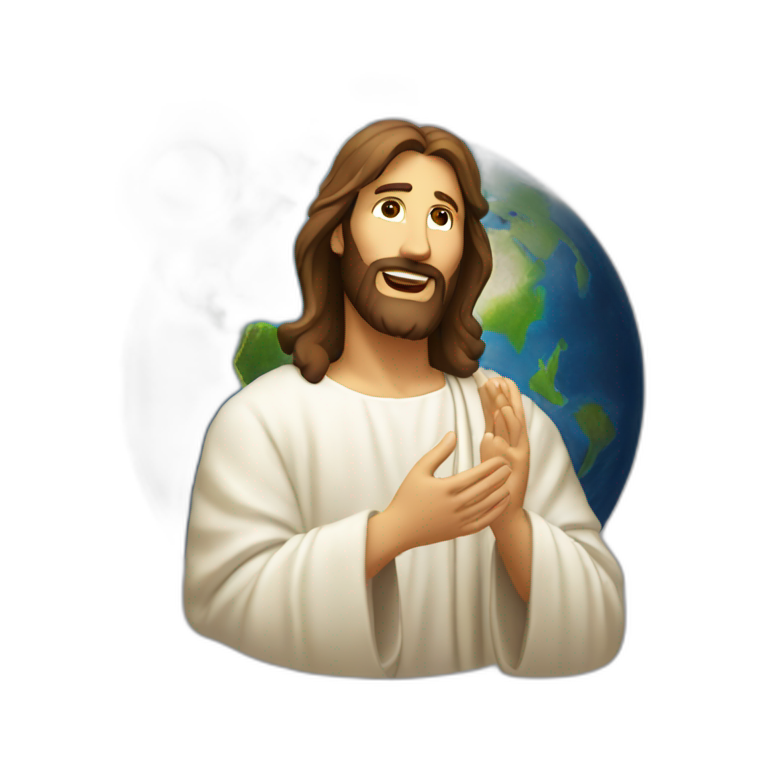 Jesus Cristo irradiando luz ao planeta Terra emoji