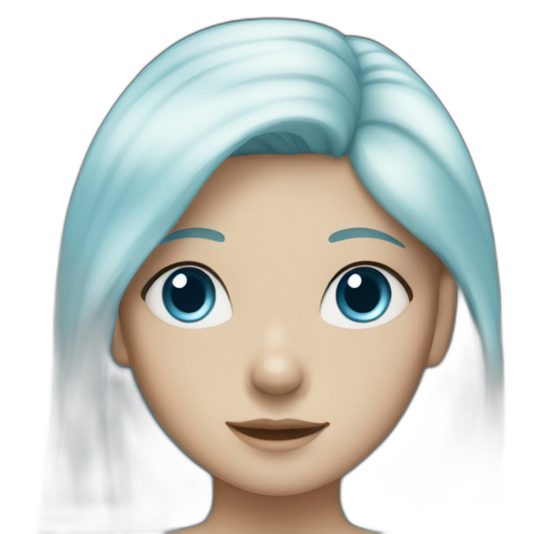 A young girl with long light blue hair and blue eyes. emoji