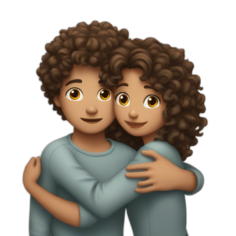 Wavy haired girl hugging curly haired boy  emoji