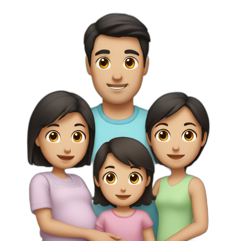 A family of 3, the dad has black hair, Mum has Brown hair and is prégnant, the baby girl has light Brown short hair emoji