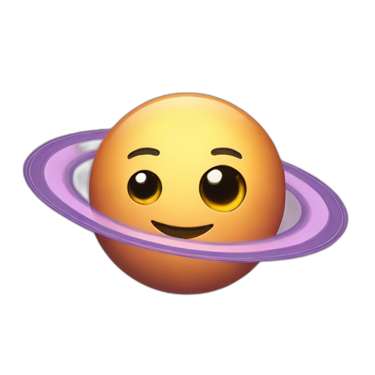 planet Saturn with a cartoon smiling face with big courageous eyes emoji