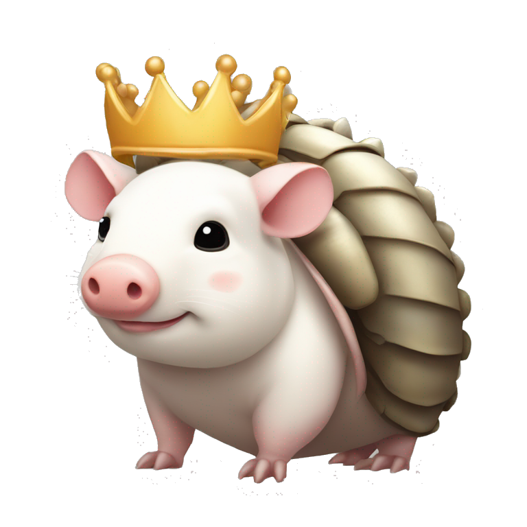  white piebald chubby round armadillo pig panda centipede armadillo wearing a crown emoji