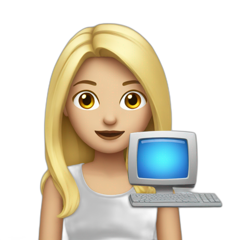 Blonde girl with computer emoji
