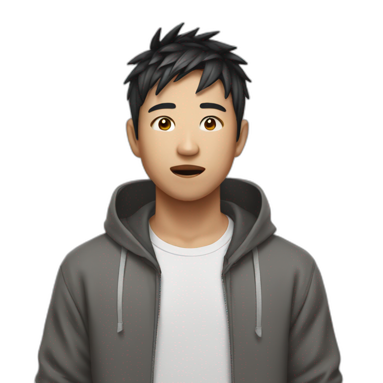 crazy asian boy short hair with hoodie emoji