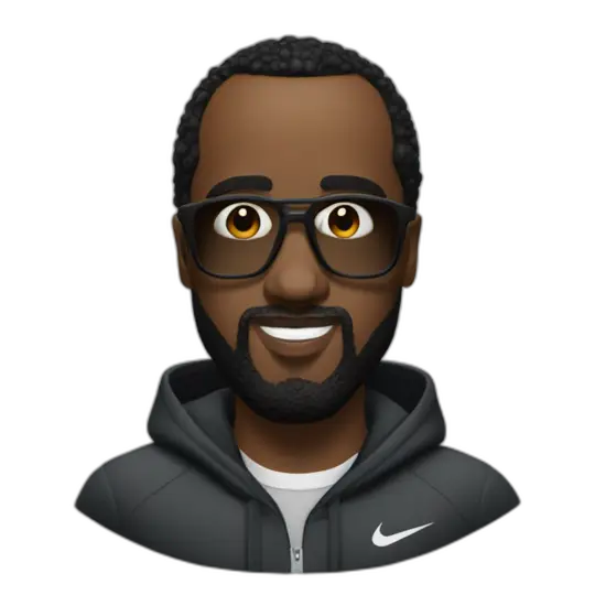 P diddy with Big beard and no wrikle on his forehead in a Nike techsuite with cartier glasses emoji AI Emoji Generator