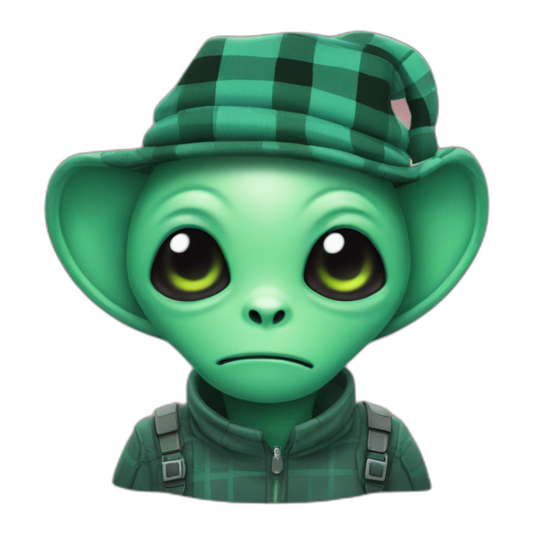 Alien in plaid hat with ear flaps emoji