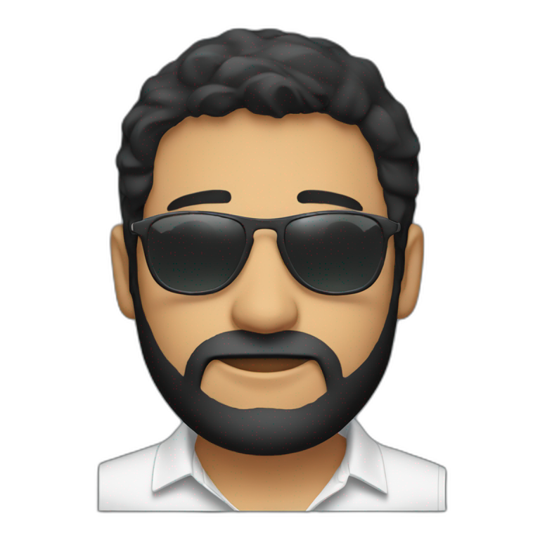 Spanish guy, mid long black hair, beard, aviator sunglasses, wearing a polo tshirt emoji