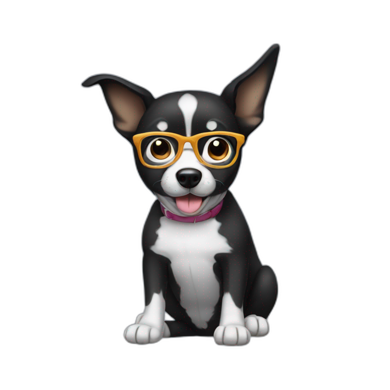 Black dog with short hair and white su glasses emoji