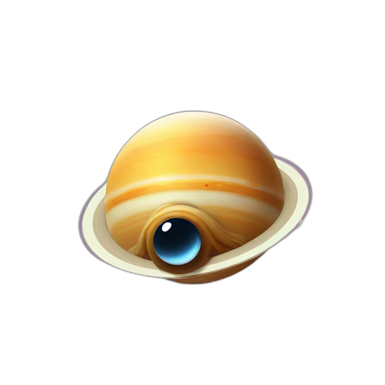 planet Saturn with a cartoon expressionless snail face emoji
