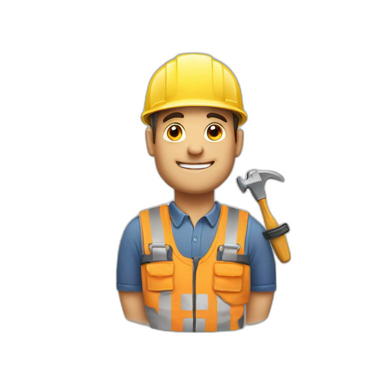A builder with his cap on and a tool in front of him emoji