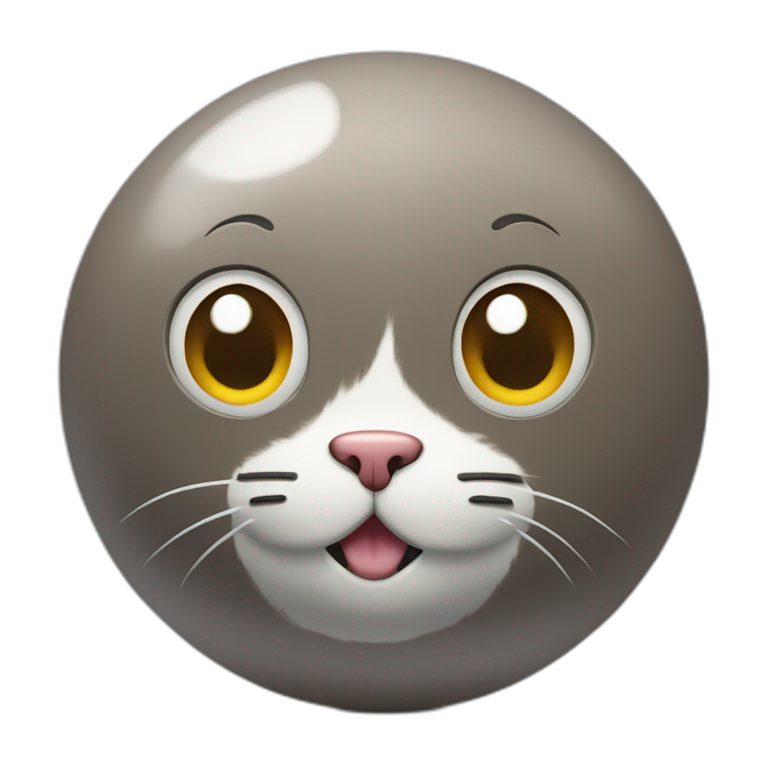 3d sphere with a cartoon Cat skin texture with big thoughtful eyes emoji
