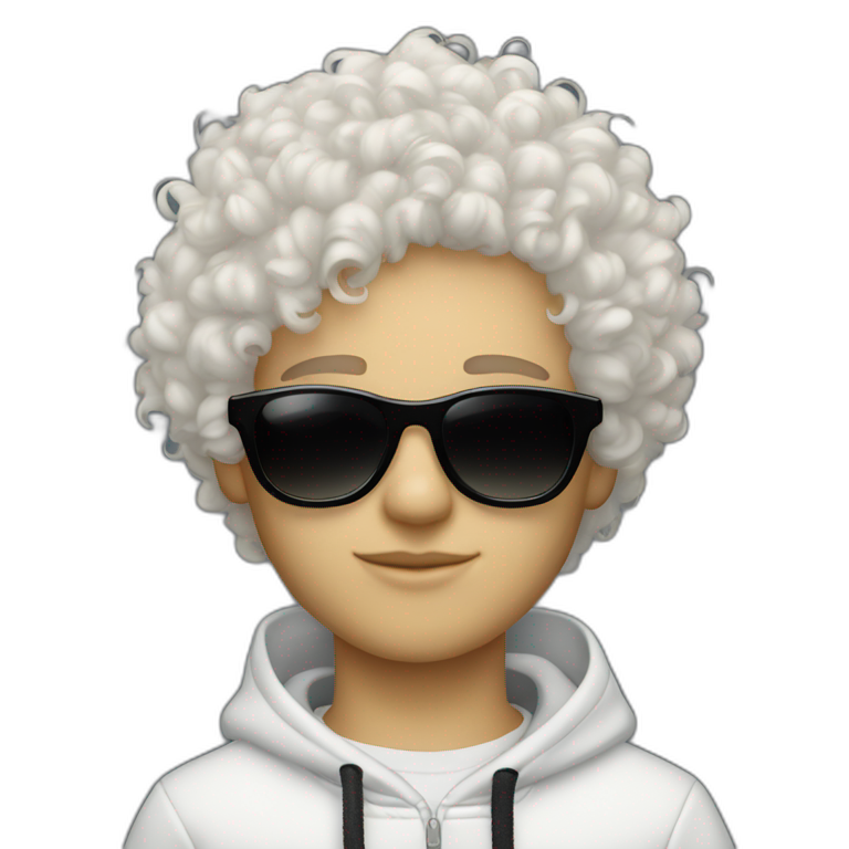 White curly haired boy with Balenciaga sunglasses emoji