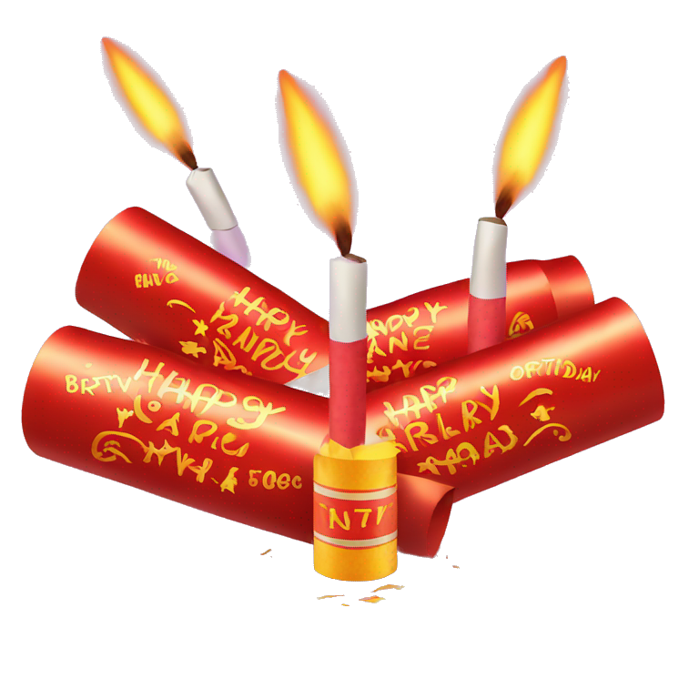 Text Happy birthday with firecrackers emoji