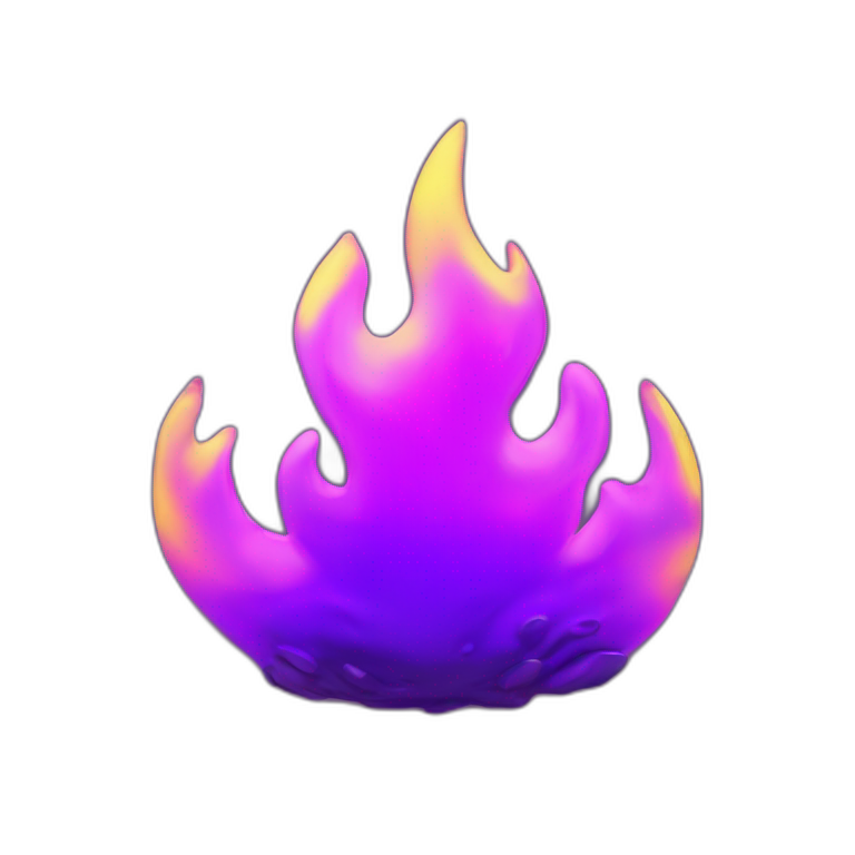 Fire Cyber emoji of a FUTURISTIC HIGHTECH 3D Fire colors Lemon green and purple neon Fire emoji