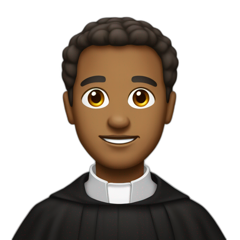 Don Bosco as a brown man in a black priest suit using a biretta emoji