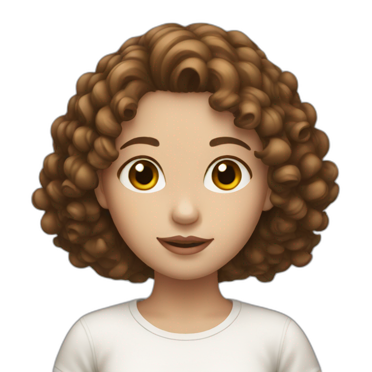 Girl with white skin, curly brown hair emoji