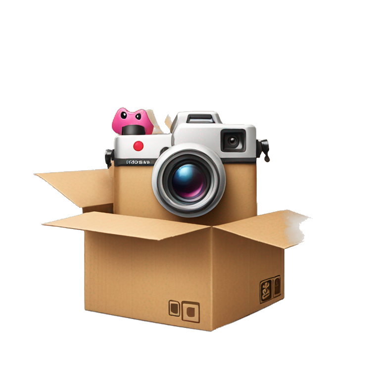 Video Camera, Instagram YouTube icons fly out from the Cardboard box emoji