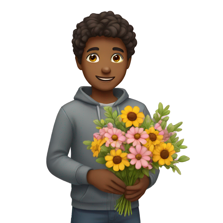 Boy giving flowers emoji