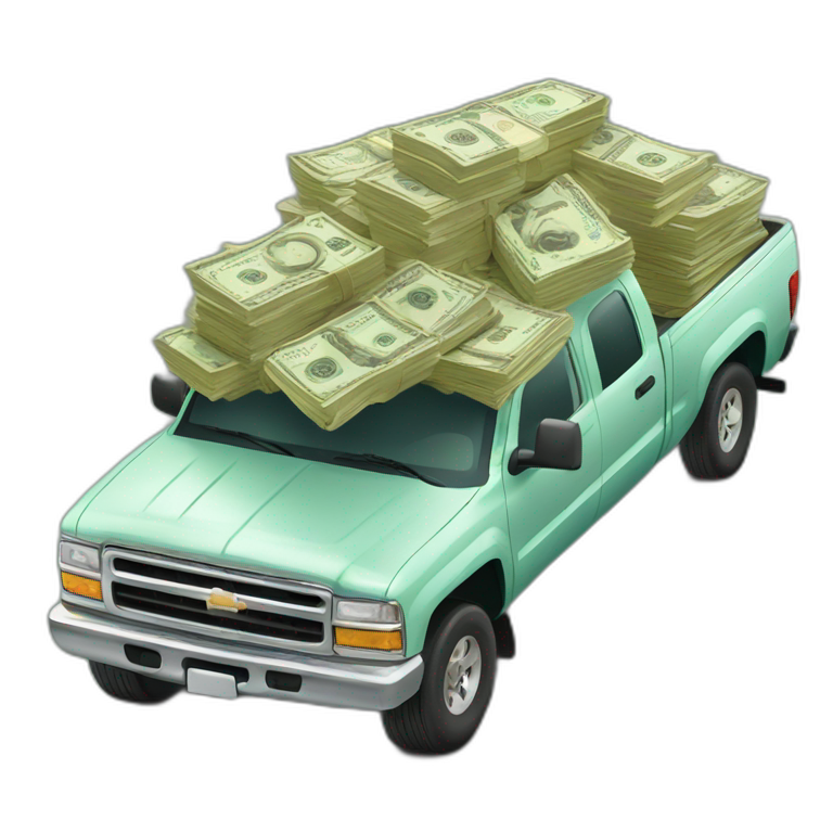 big pile of cash being transported on the back of a pickup truck emoji