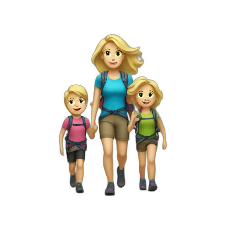 Mom hiking with Kids blond hair emoji