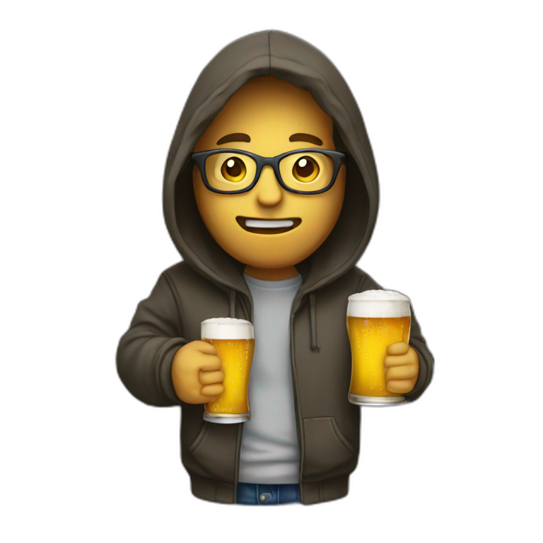 emoji programmer in hoodie holds beer emoji