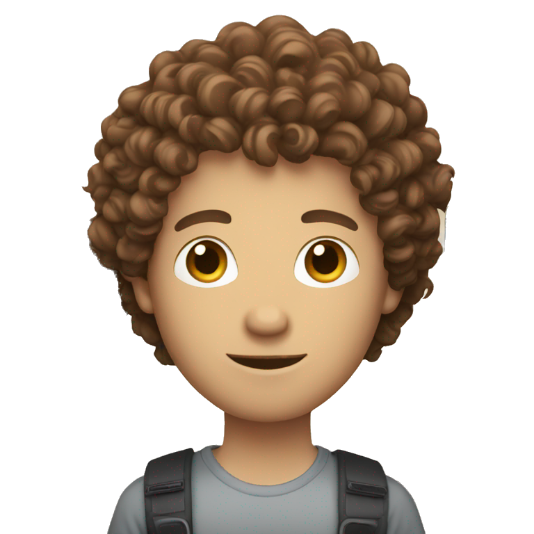 brown haired curly white man holding camera emoji