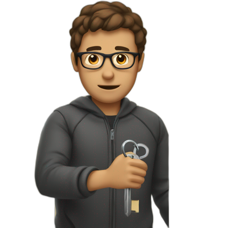 brown-short-haired man with glasses, struggling to fit a key into a lock door emoji