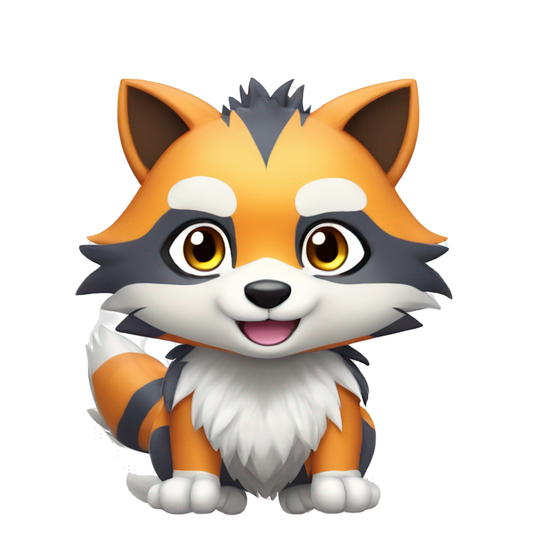 Colorful Shiny Kawaii Cute Raccoon-Tiger-Arcanine—Fakémon-Pokémon full body emoji