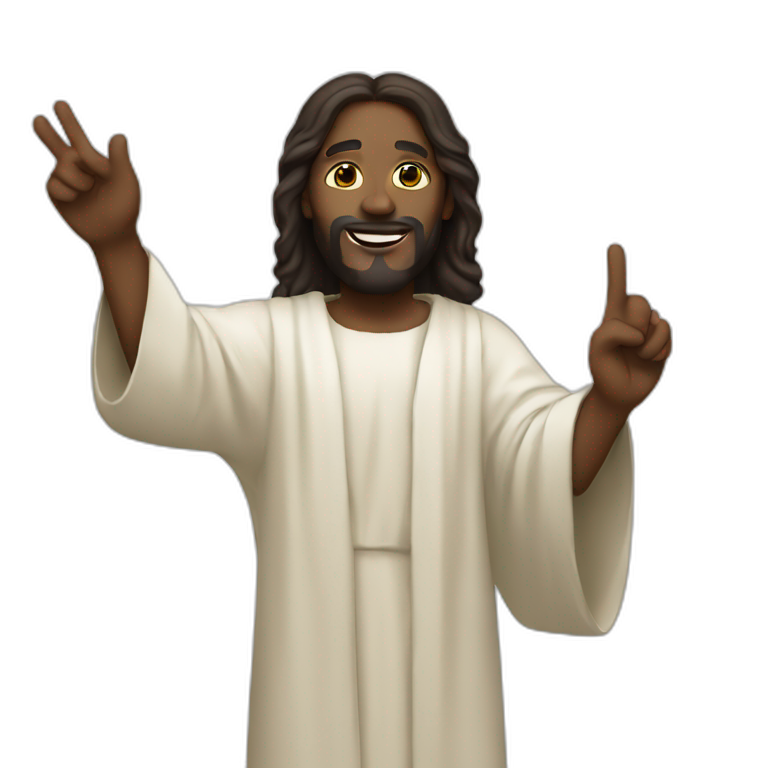 Black Jesus holding  up a peace sign emoji