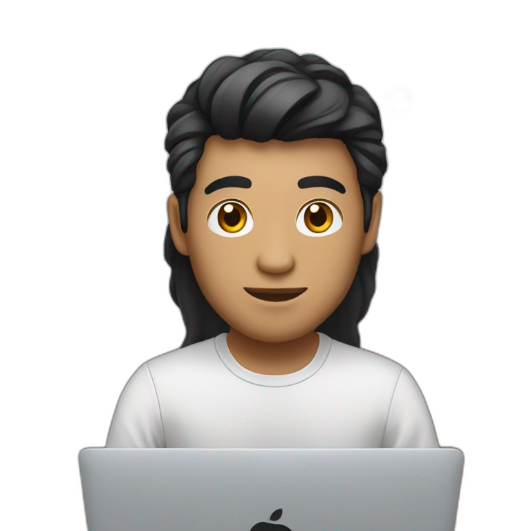 developer with macbook in front, light skin tone and black hair styled emoji