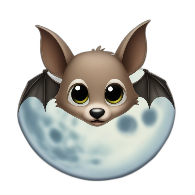cute flying bat big doe cartoon eyes in front of realistic full moon emoji