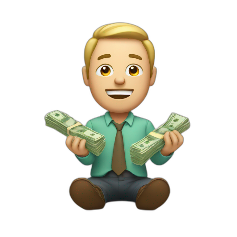 greedy man with money in hands emoji