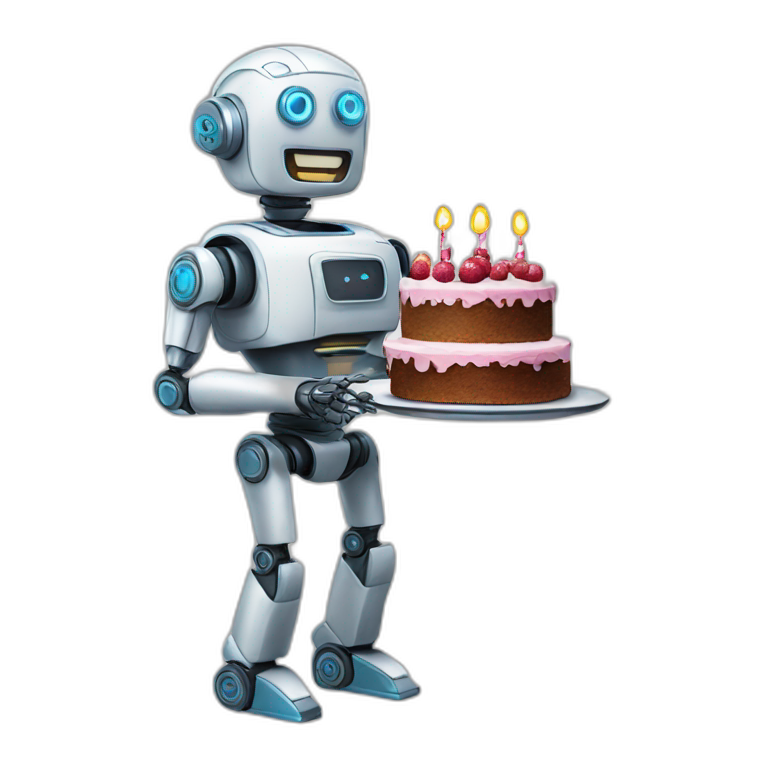Robot holding cake emoji