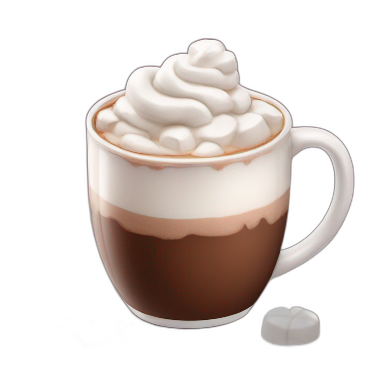 mug of hot chocolate with marshmallows and whipped cream emoji