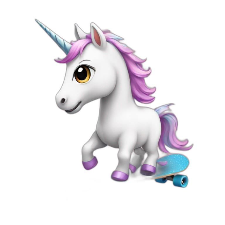 cute Unicorn riding a skateboard emoji
