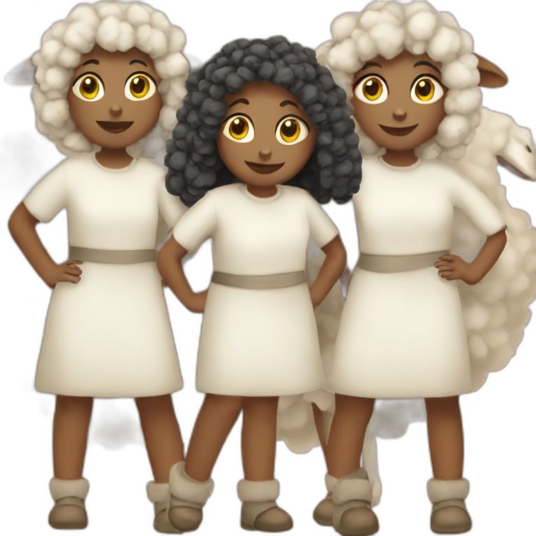 Three girls dressed as sheep emoji