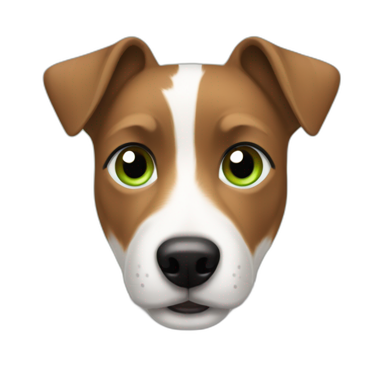 Man with modern hair cut brown hair green eyes with jack russell terrier dog emoji